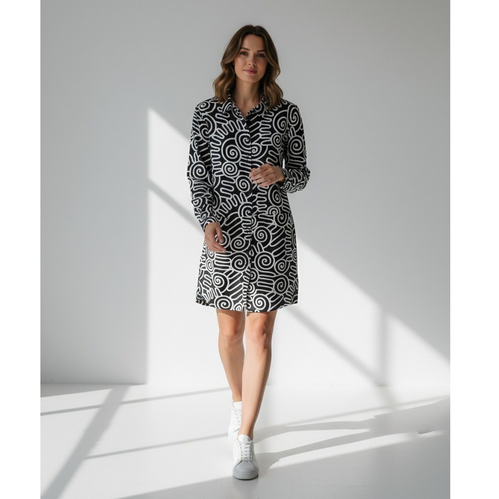 NA-KD Shirt Dress Black White Swirl Print Button Down Edgy Size 40 Chic Cocktail